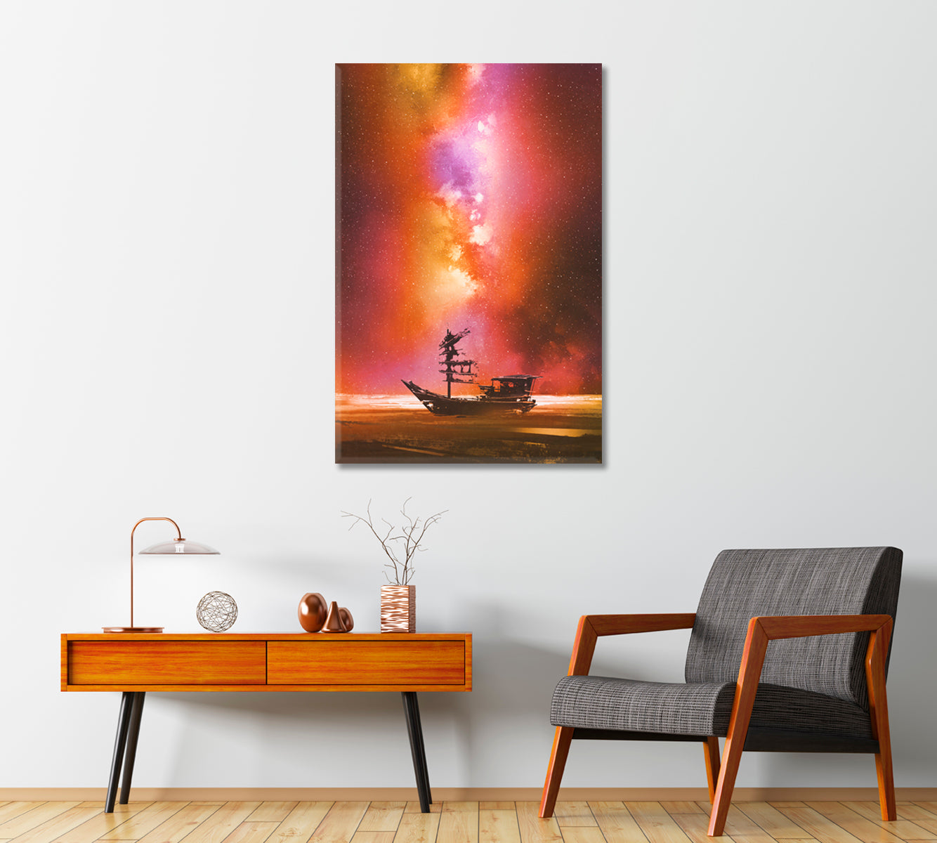 Abandoned Boat Art for Living Room-Canvas Print-CetArt-1 panel-16x24 inches-CetArt