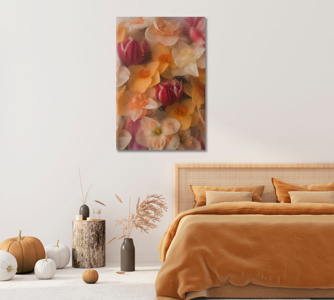 Flowers Under Wet Glass Wall Art-Canvas Print-CetArt-1 panel-16x24 inches-CetArt