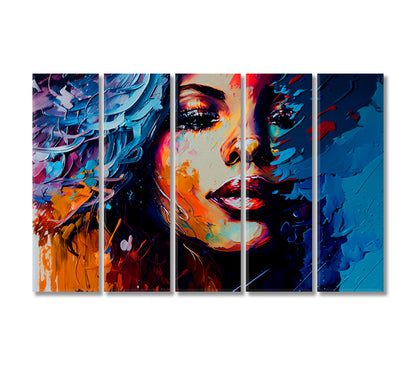 Abstract Woman Portrait Wall Art Decor-Canvas Print-CetArt-5 Panels-36x24 inches-CetArt