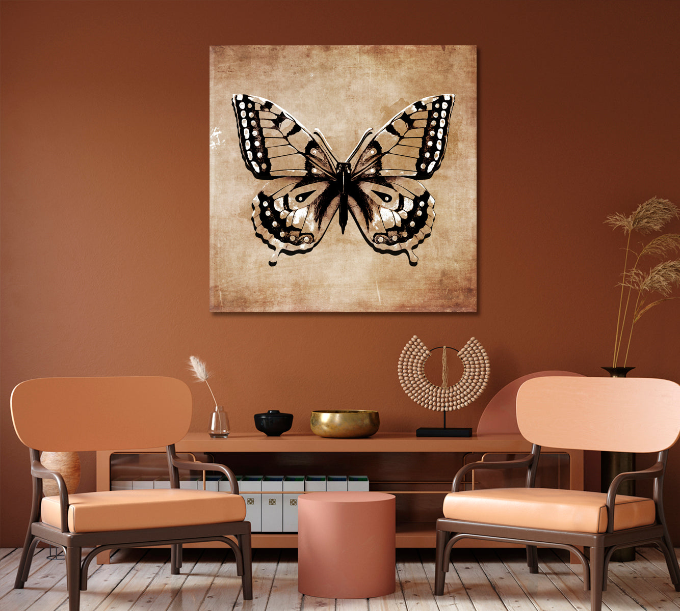 Vintage Abstract Butterfly Wall Art Canvas-Canvas Print-CetArt-1 panel-12x12 inches-CetArt