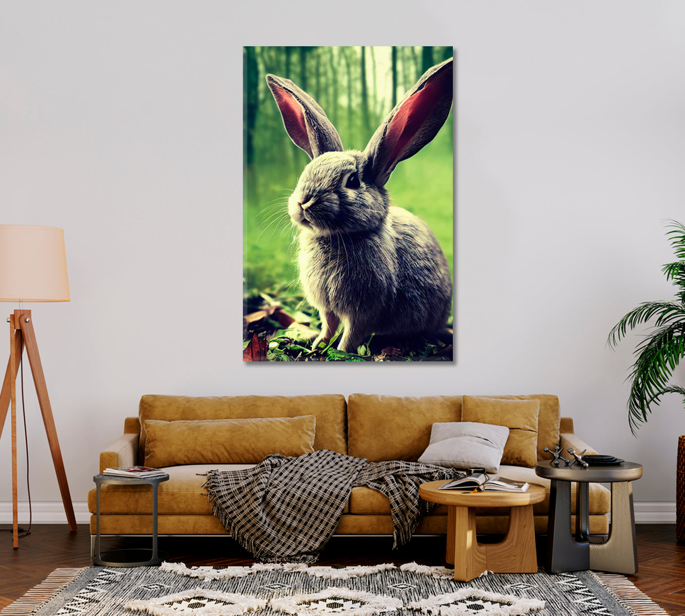 Cute Rabbit Canvas Wall Art Decor-Canvas Print-CetArt-1 panel-16x24 inches-CetArt