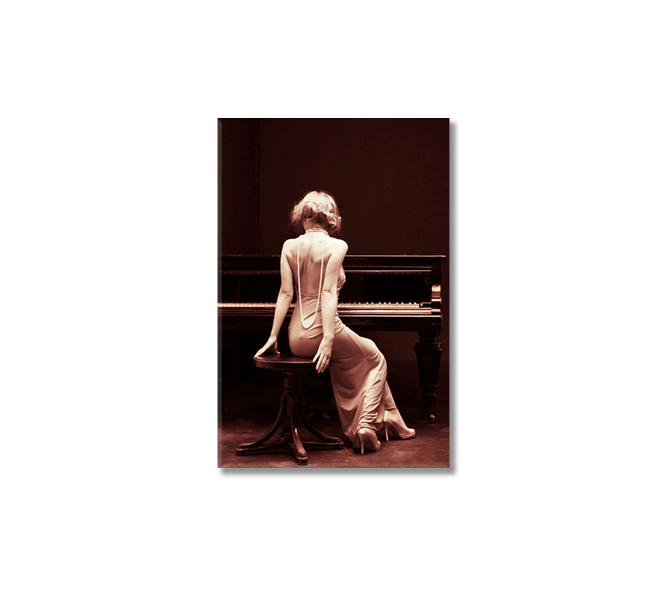 Woman with Piano Vintage Wall Art-Canvas Print-CetArt-1 panel-16x24 inches-CetArt