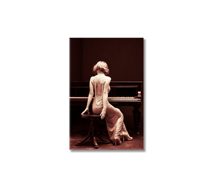 Woman with Piano Vintage Wall Art-Canvas Print-CetArt-1 panel-16x24 inches-CetArt