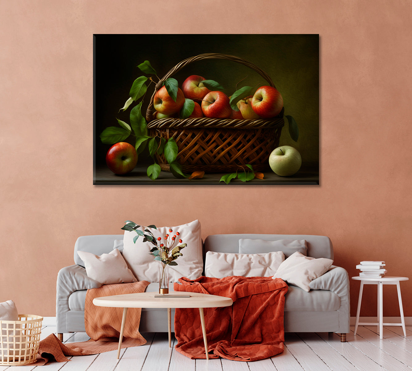 Apples Basket Still Life Artwork Print-Canvas Print-CetArt-1 Panel-24x16 inches-CetArt