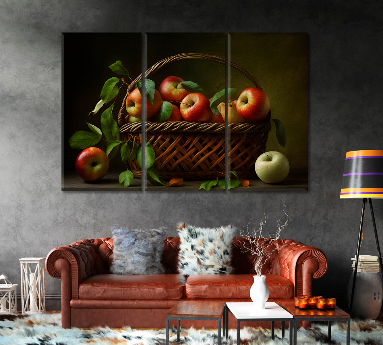 Apples Basket Still Life Artwork Print-Canvas Print-CetArt-1 Panel-24x16 inches-CetArt