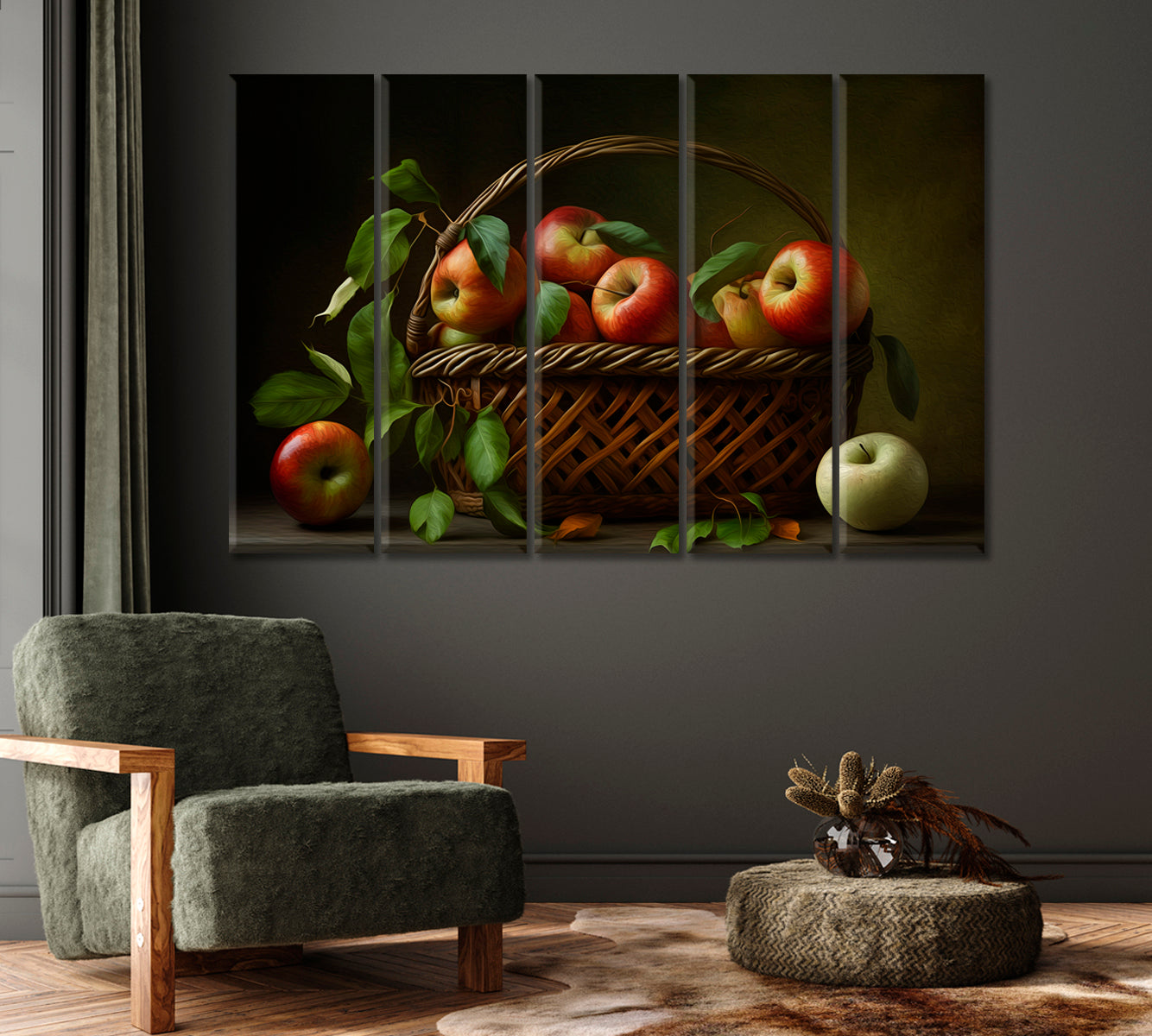 Apples Basket Still Life Artwork Print-Canvas Print-CetArt-1 Panel-24x16 inches-CetArt