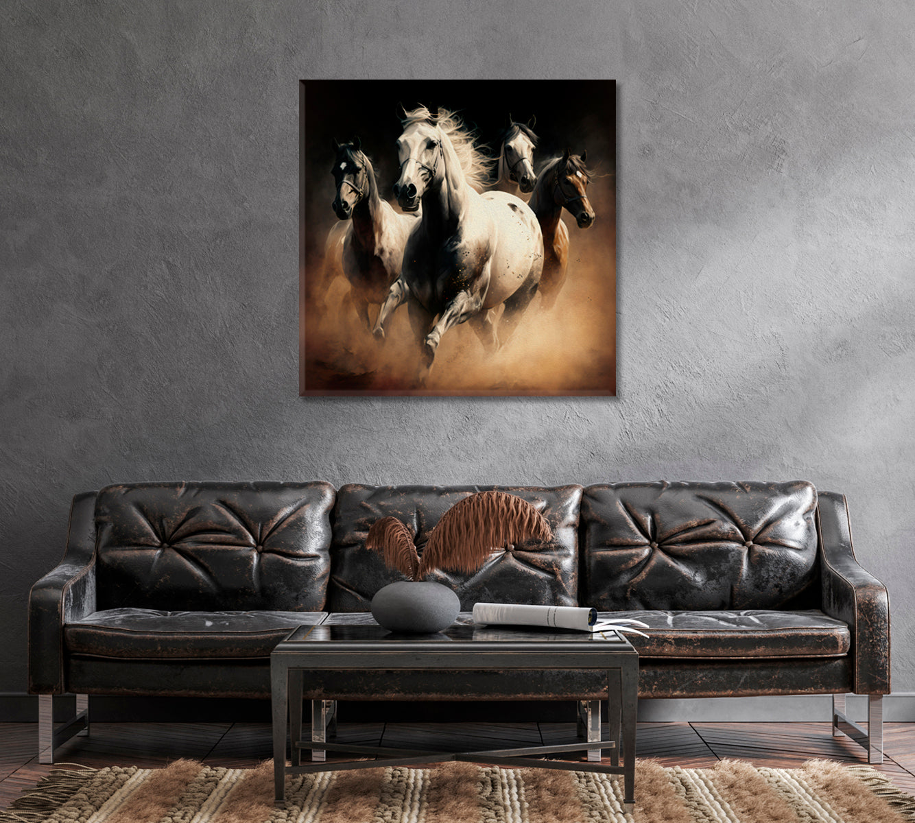 Arabian Horses Art for Wall Decor-Canvas Print-CetArt-1 panel-12x12 inches-CetArt