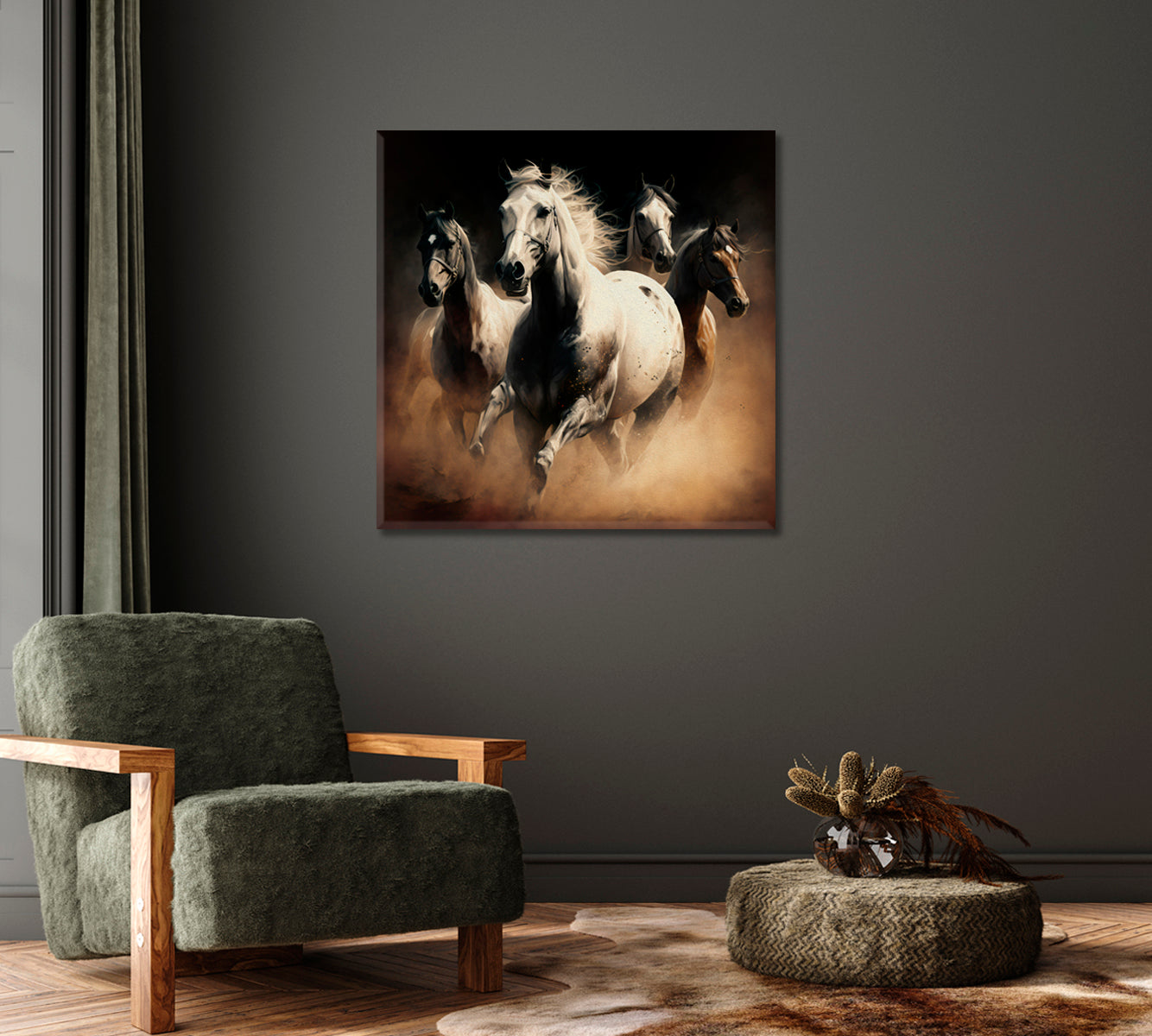 Arabian Horses Art for Wall Decor-Canvas Print-CetArt-1 panel-12x12 inches-CetArt