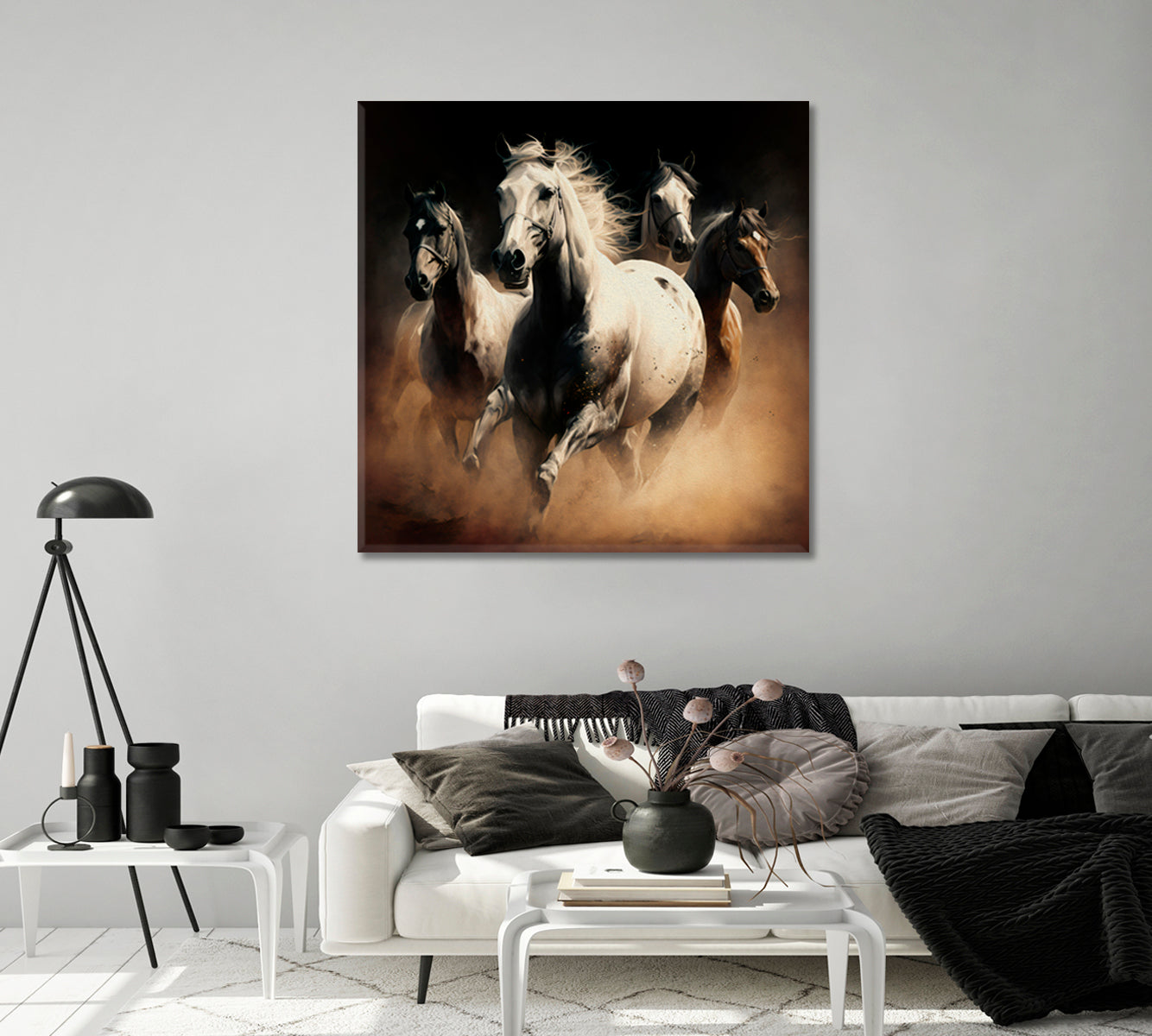 Arabian Horses Art for Wall Decor-Canvas Print-CetArt-1 panel-12x12 inches-CetArt