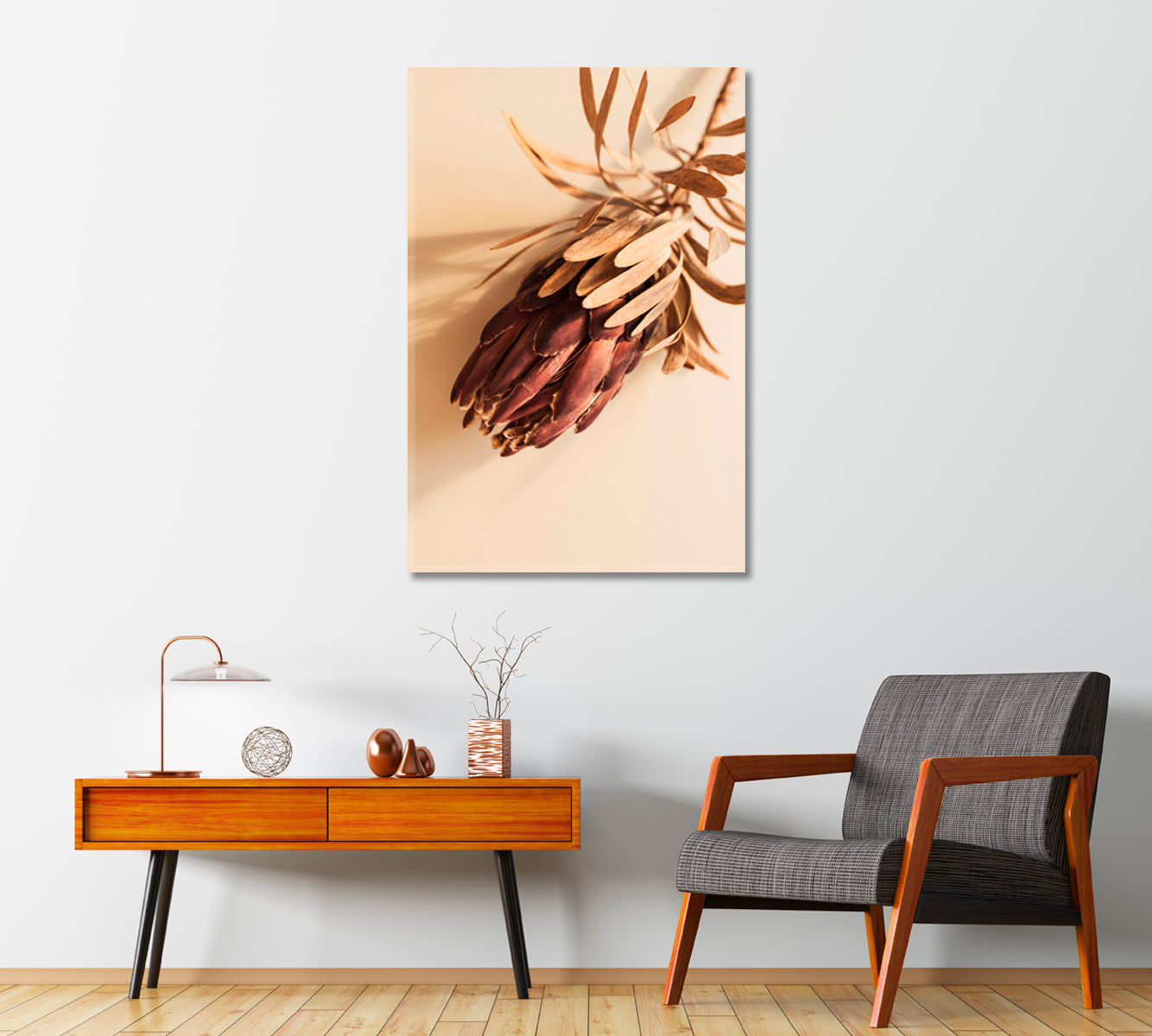 Minimalistic Beige Flower Canvas Home Decor-Canvas Print-CetArt-1 panel-16x24 inches-CetArt