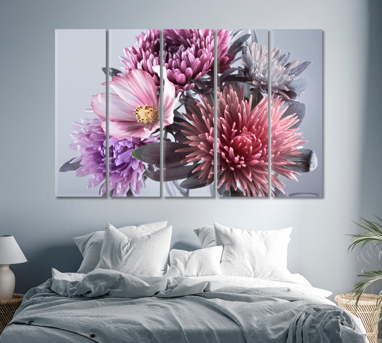 Purple Asters Flowers Art For Home-Canvas Print-CetArt-1 Panel-24x16 inches-CetArt