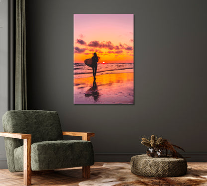 Surfer Girl Silhouette Canvas Wall Art-Canvas Print-CetArt-1 panel-16x24 inches-CetArt