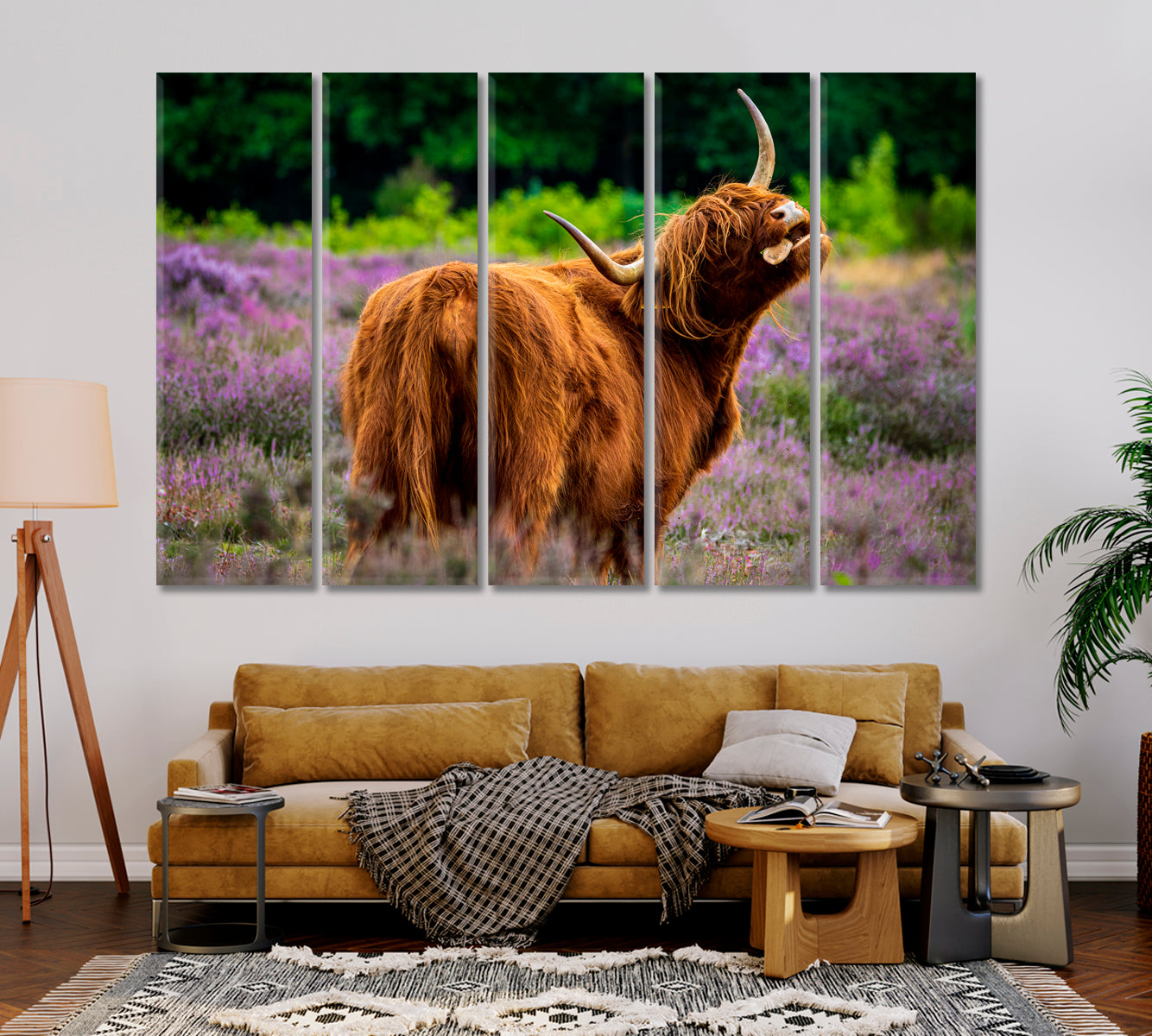 Highland Cows in Meadow Wall Art Decor-Canvas Print-CetArt-1 Panel-24x16 inches-CetArt