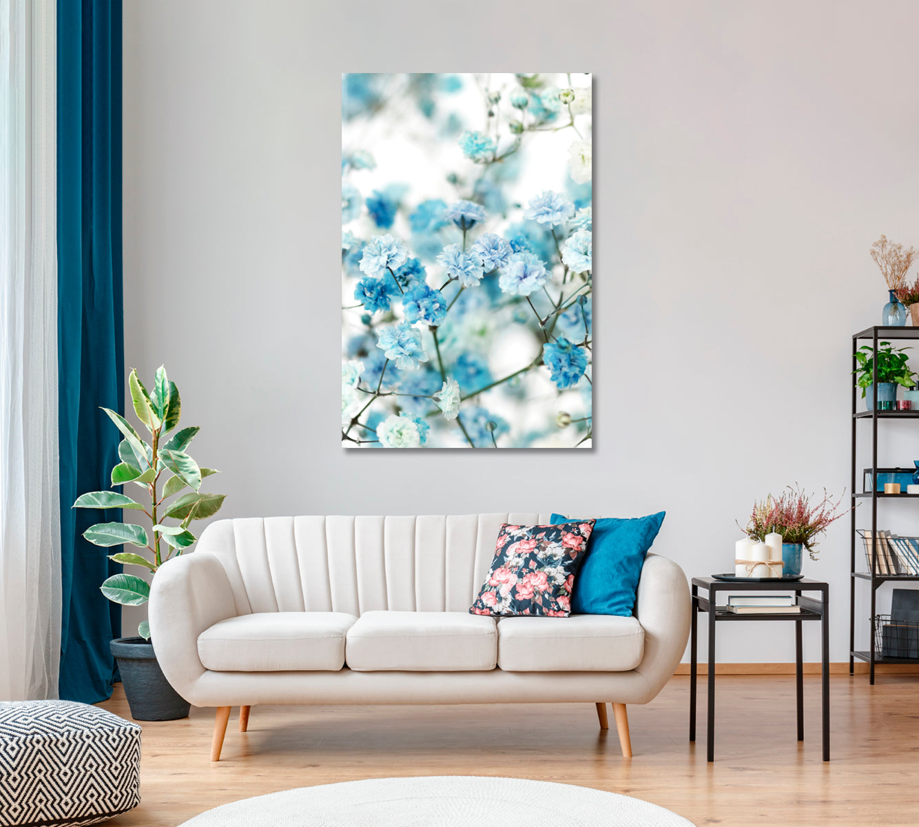 Blue Gypsophila Flowers Print Wall Art-Canvas Print-CetArt-1 panel-16x24 inches-CetArt