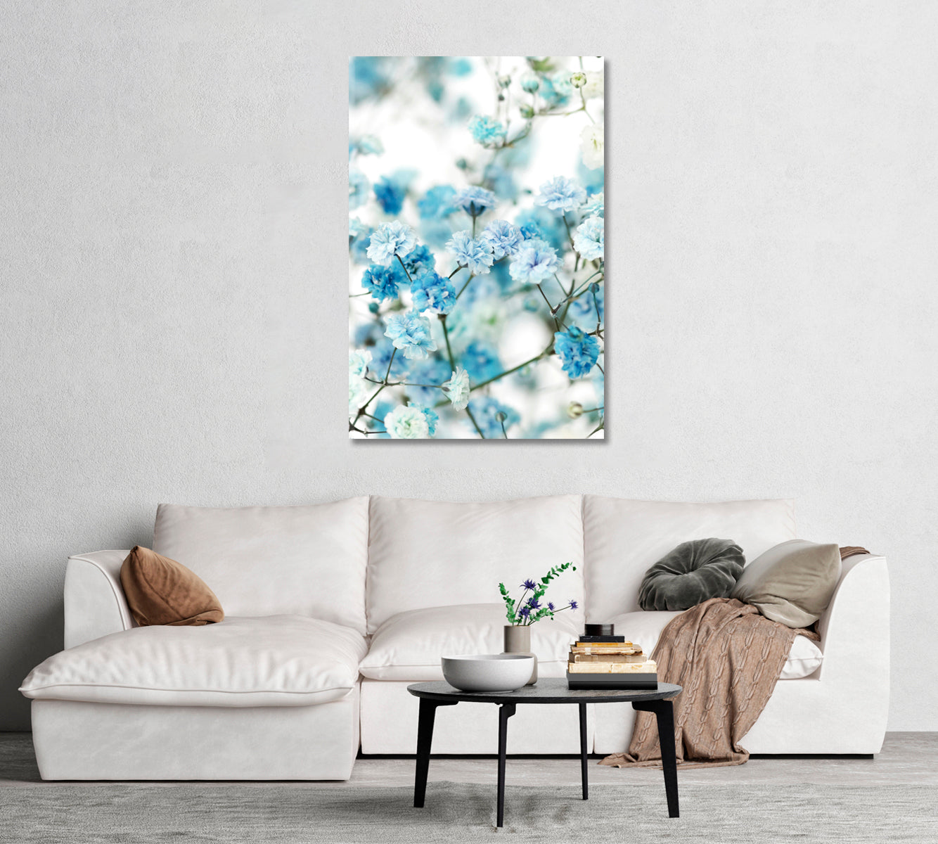 Blue Gypsophila Flowers Print Wall Art-Canvas Print-CetArt-1 panel-16x24 inches-CetArt