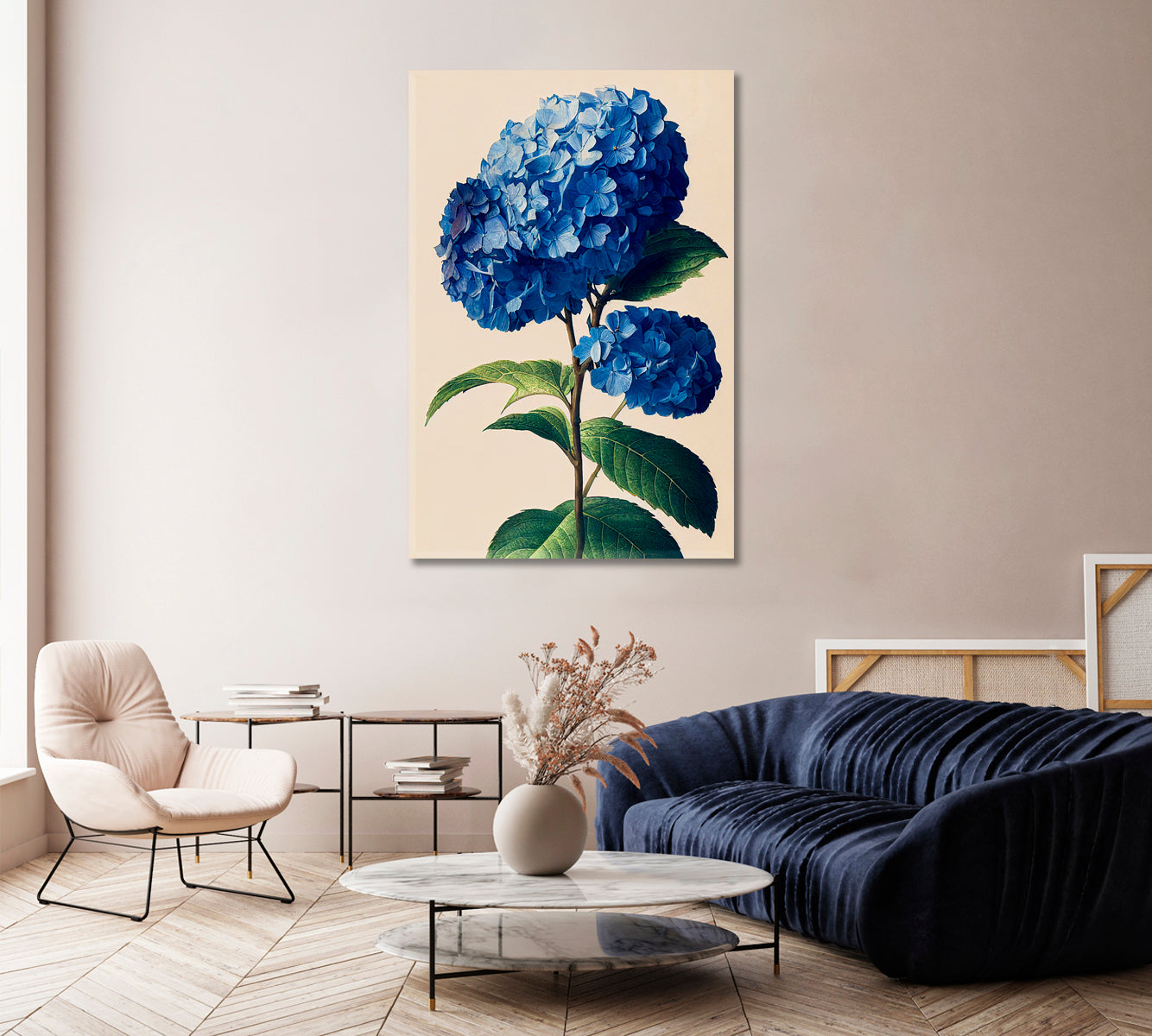 Blue Hydrangea Flower Frame Wall Art-Canvas Print-CetArt-1 panel-16x24 inches-CetArt