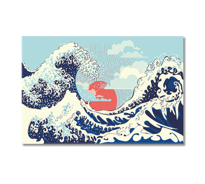 Sea Waves Sunset Vintage Art Canvas-Canvas Print-CetArt-1 Panel-24x16 inches-CetArt