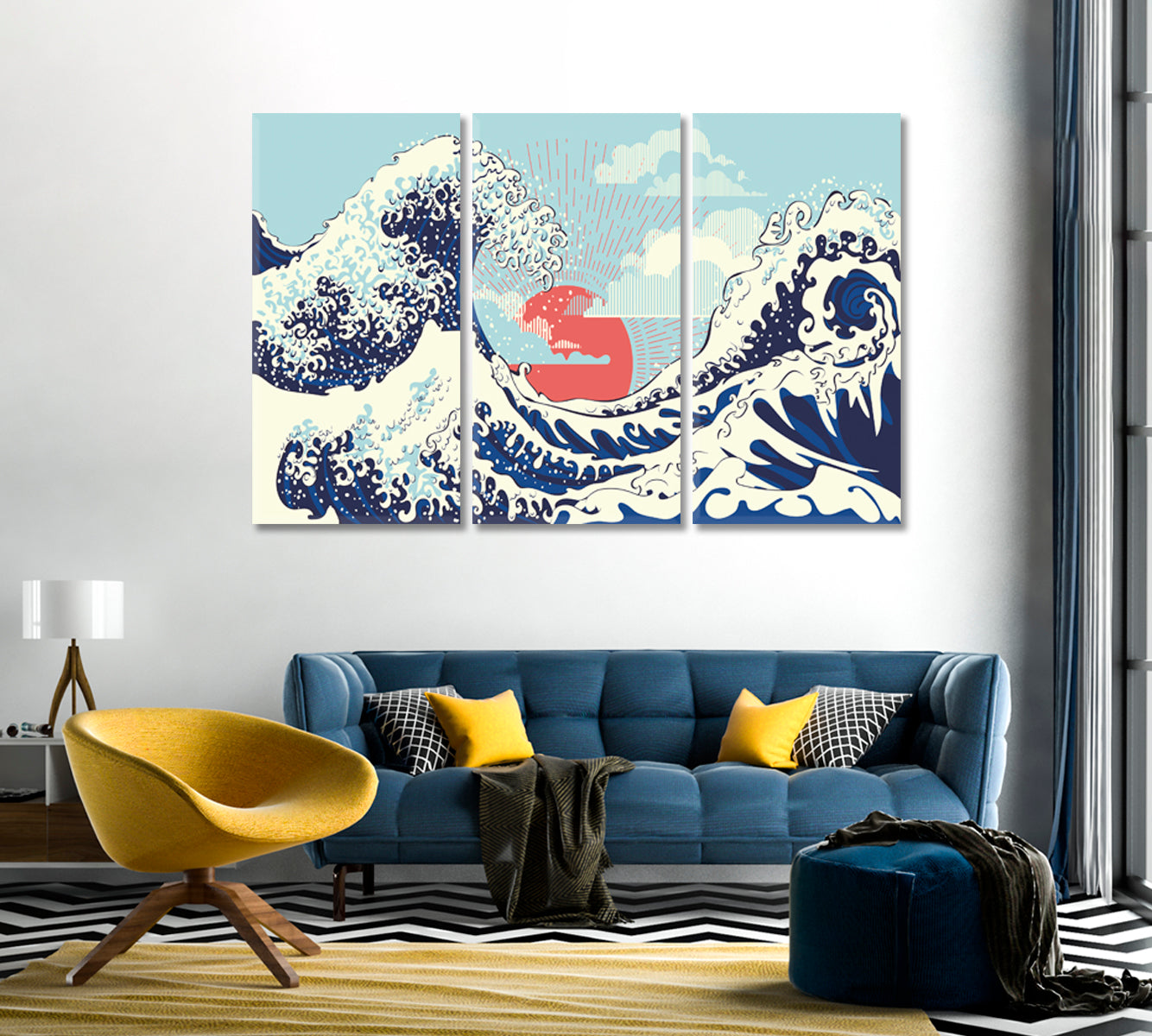 Sea Waves Sunset Vintage Art Canvas-Canvas Print-CetArt-1 Panel-24x16 inches-CetArt