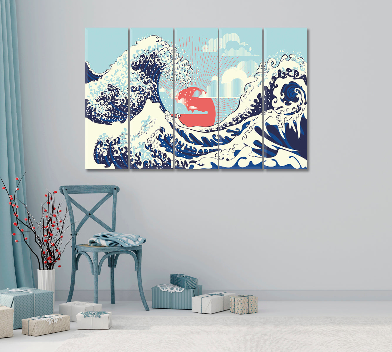 Sea Waves Sunset Vintage Art Canvas-Canvas Print-CetArt-1 Panel-24x16 inches-CetArt