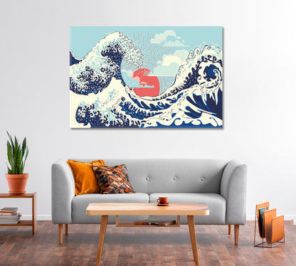 Sea Waves Sunset Vintage Art Canvas-Canvas Print-CetArt-1 Panel-24x16 inches-CetArt