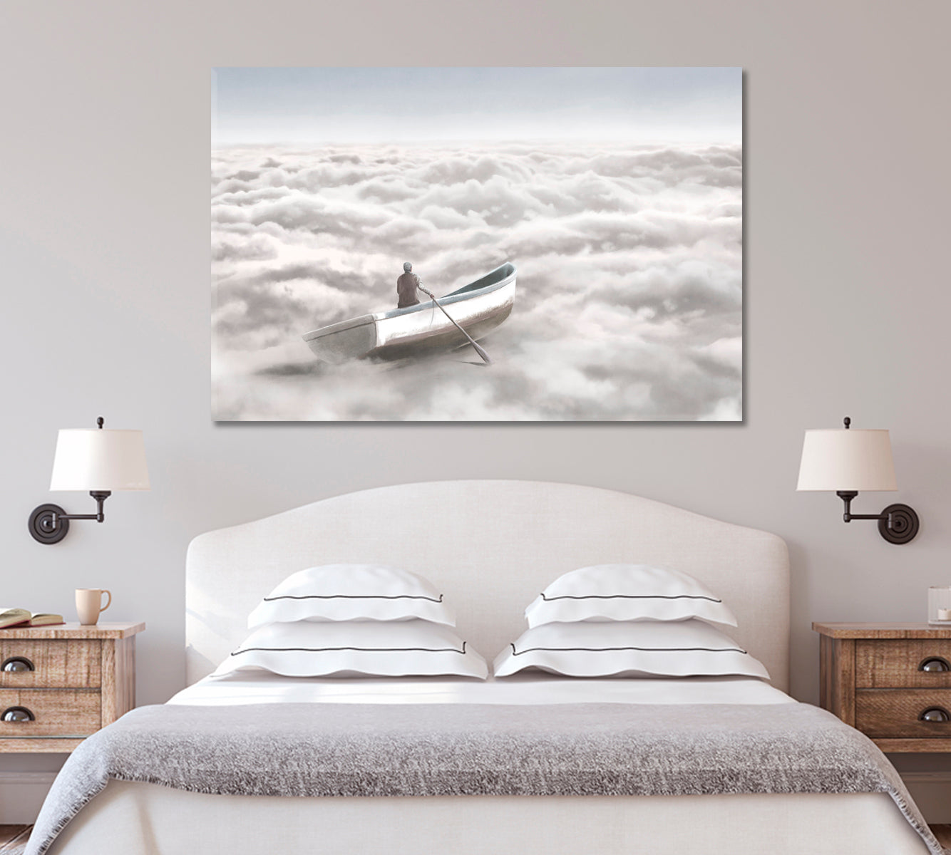 Boat in Clouds Sea Art Print-Canvas Print-CetArt-1 Panel-24x16 inches-CetArt