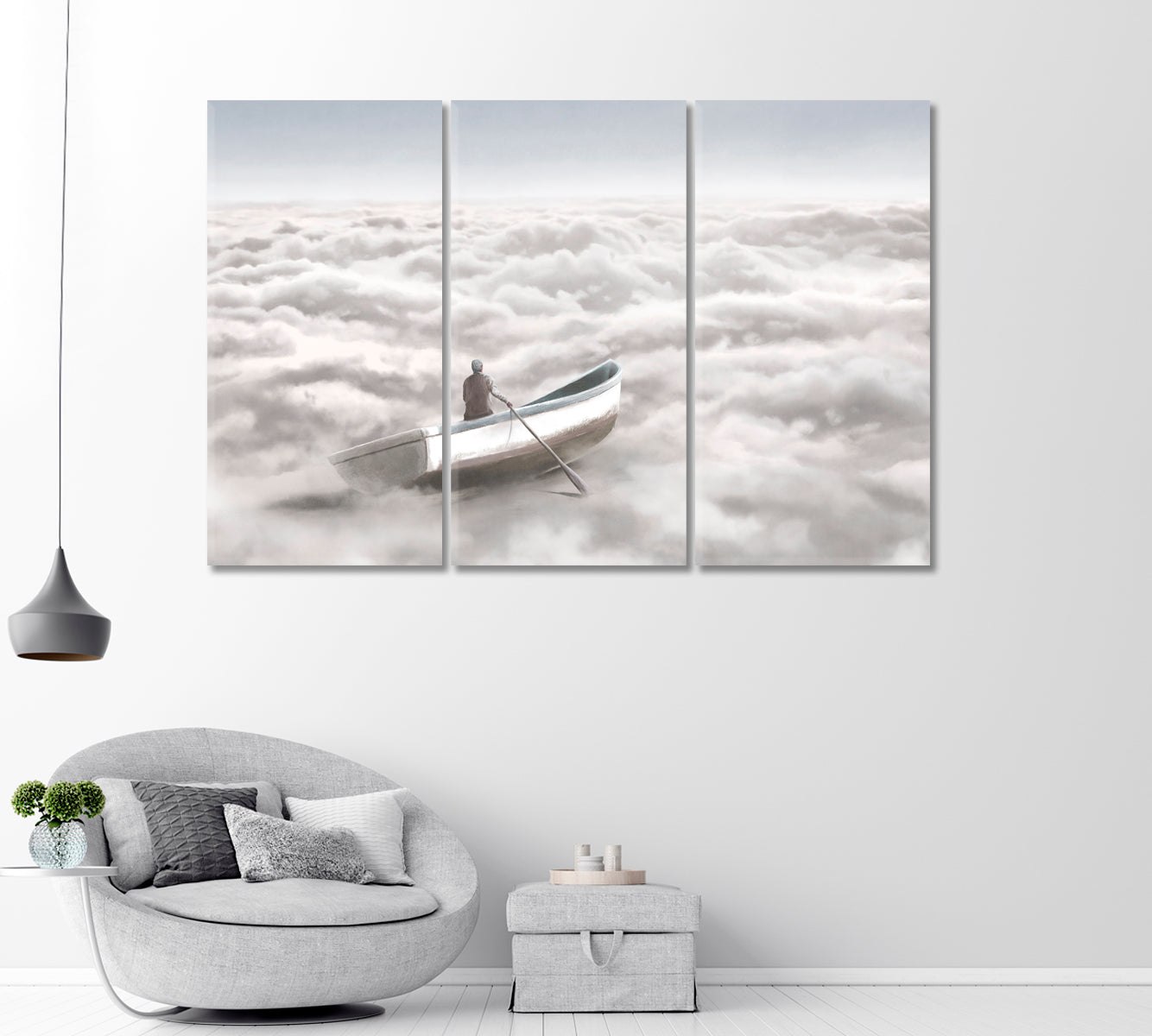 Boat in Clouds Sea Art Print-Canvas Print-CetArt-1 Panel-24x16 inches-CetArt