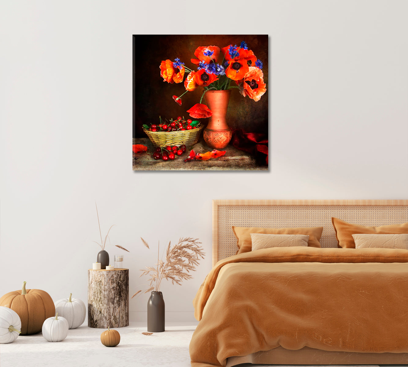 Red Poppies Still Life Art Print-Canvas Print-CetArt-1 panel-12x12 inches-CetArt