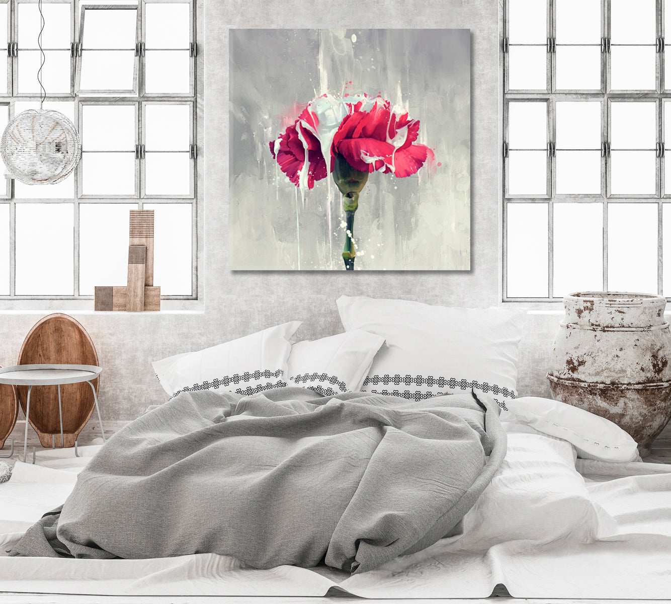 Red Carnation Flower Canvas Wall Art-Canvas Print-CetArt-1 panel-12x12 inches-CetArt