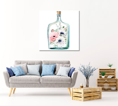 Flowers in Bottle Print Canvas Art-Canvas Print-CetArt-1 panel-12x12 inches-CetArt