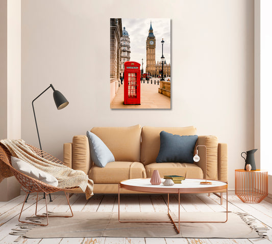 London Red Telephone Booth Wall Art-Canvas Print-CetArt-1 panel-16x24 inches-CetArt