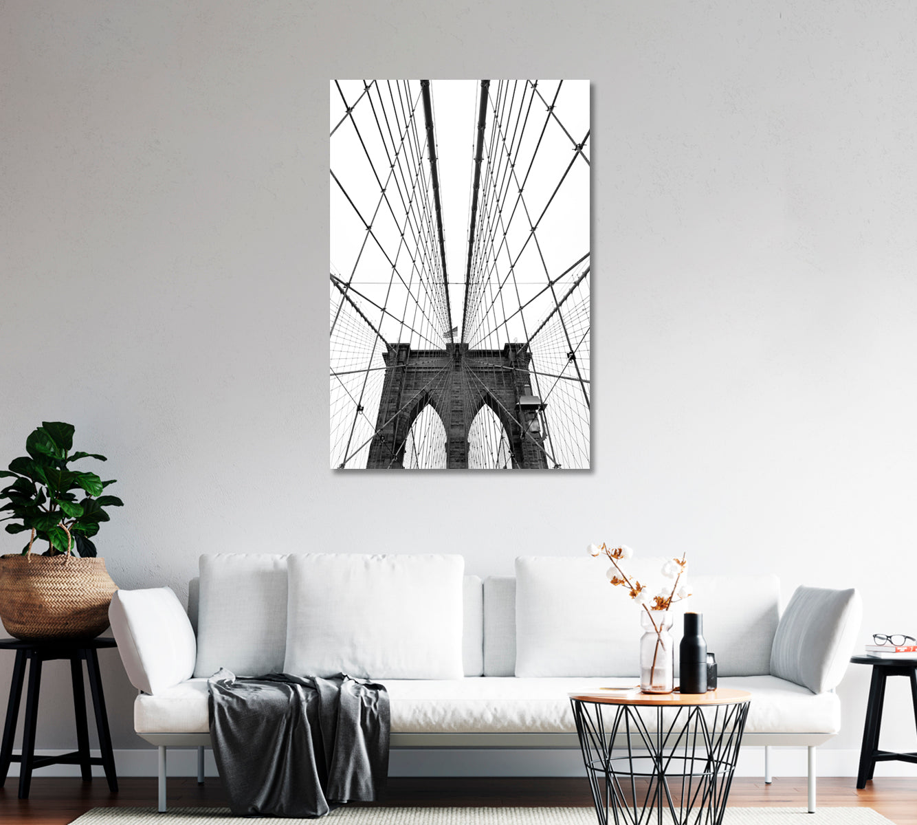 Brooklyn Bridge Black White Wall Art-Canvas Print-CetArt-1 panel-16x24 inches-CetArt