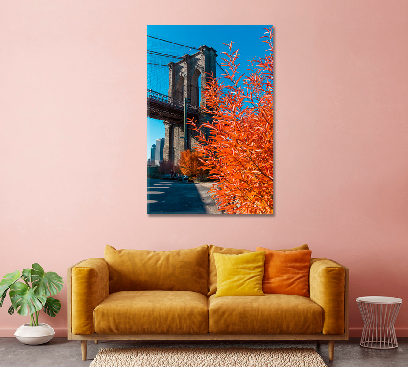 Brooklyn Bridge in Fall Wall Art-Canvas Print-CetArt-1 panel-16x24 inches-CetArt