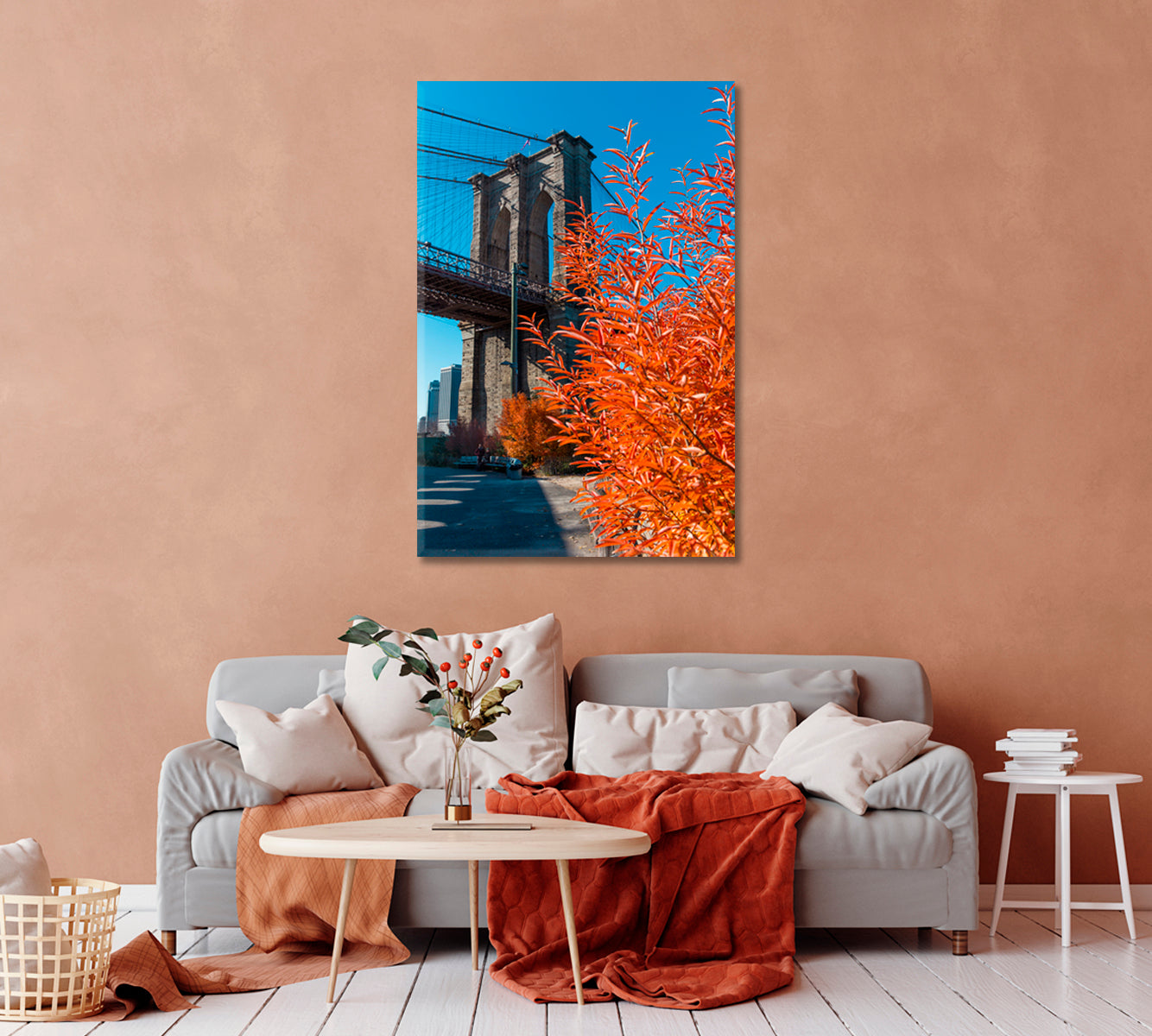 Brooklyn Bridge in Fall Wall Art-Canvas Print-CetArt-1 panel-16x24 inches-CetArt