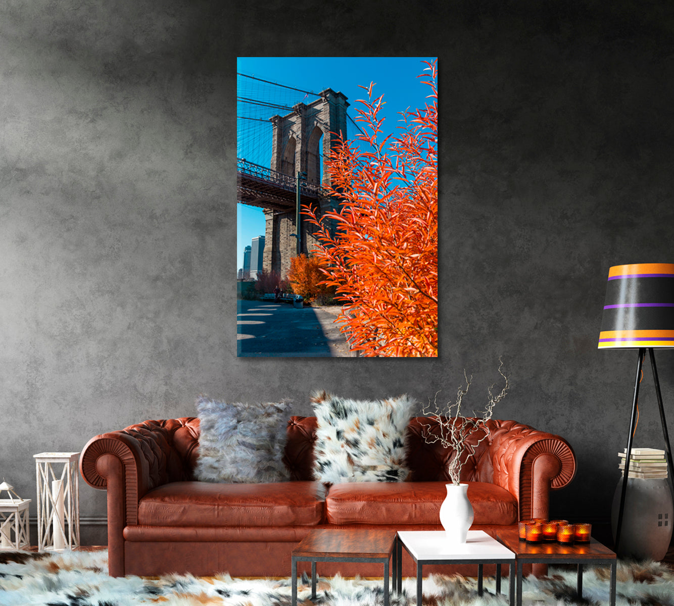 Brooklyn Bridge in Fall Wall Art-Canvas Print-CetArt-1 panel-16x24 inches-CetArt