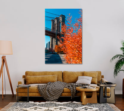 Brooklyn Bridge in Fall Wall Art-Canvas Print-CetArt-1 panel-16x24 inches-CetArt