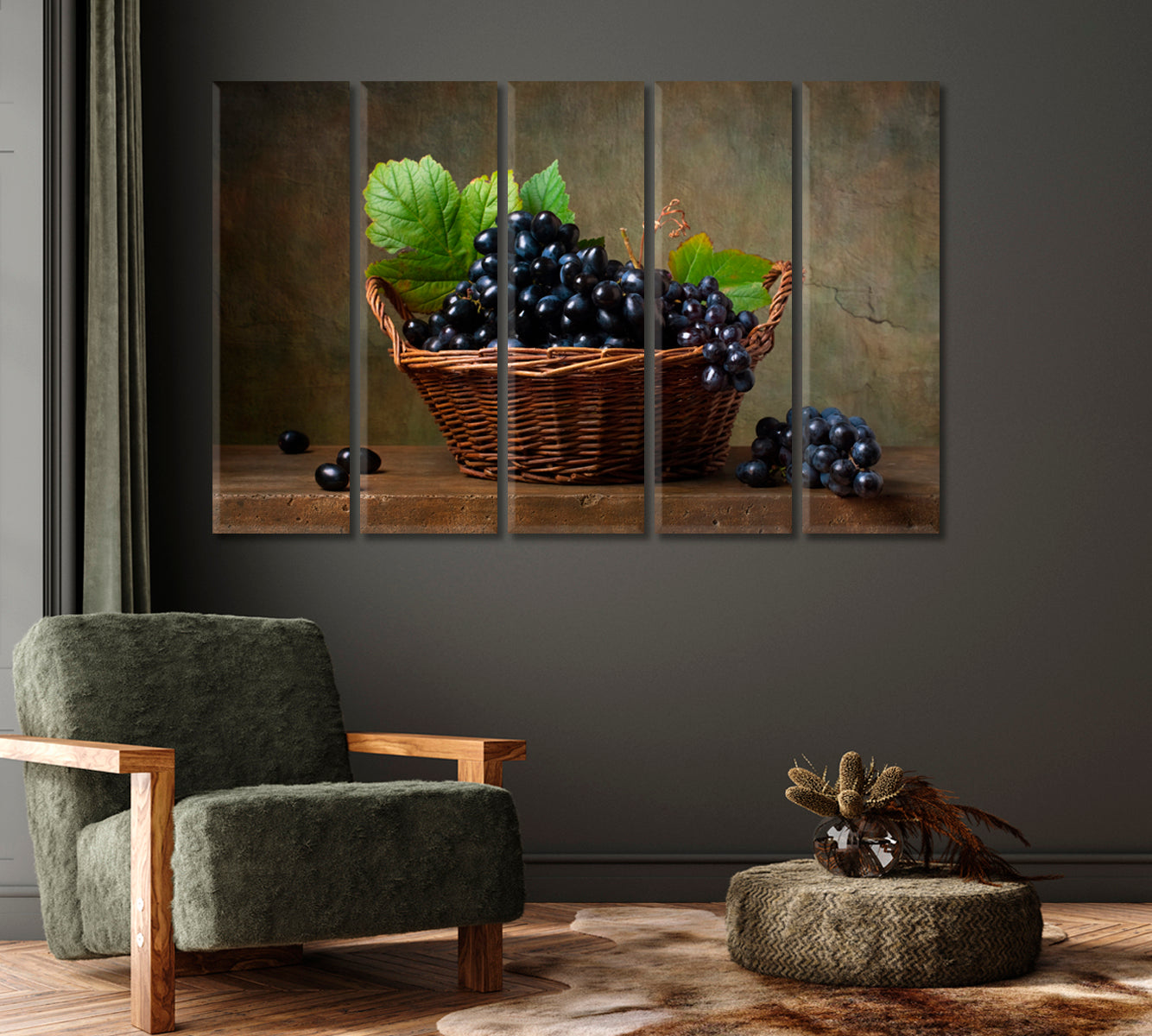 Grapes Still Life Canvas Wall Art-Canvas Print-CetArt-1 Panel-24x16 inches-CetArt