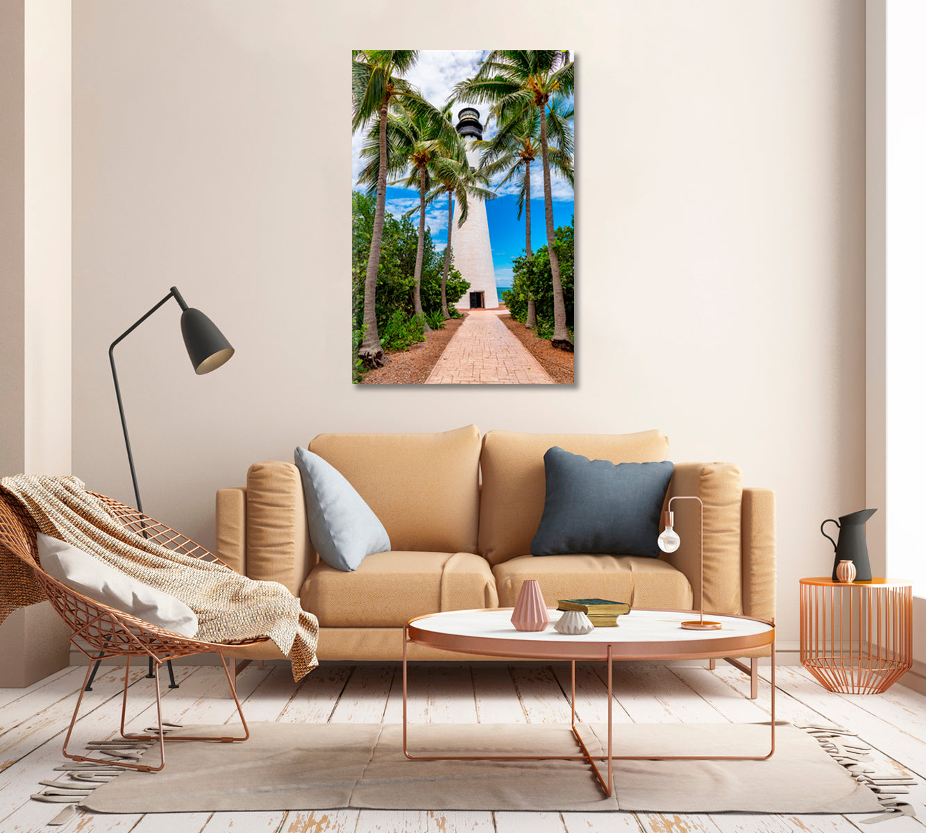 Florida Lighthouse with Palm Wall Art-Canvas Print-CetArt-1 panel-16x24 inches-CetArt