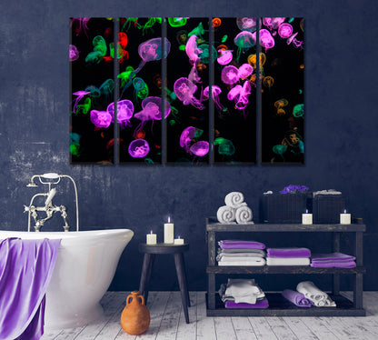 Colorful Jellyfish Underwater Home Wall Art-Canvas Print-CetArt-1 Panel-24x16 inches-CetArt