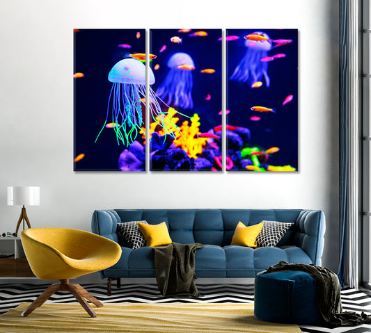 Colorful Jellyfish Canvas Wall Art Decor-Canvas Print-CetArt-1 Panel-24x16 inches-CetArt