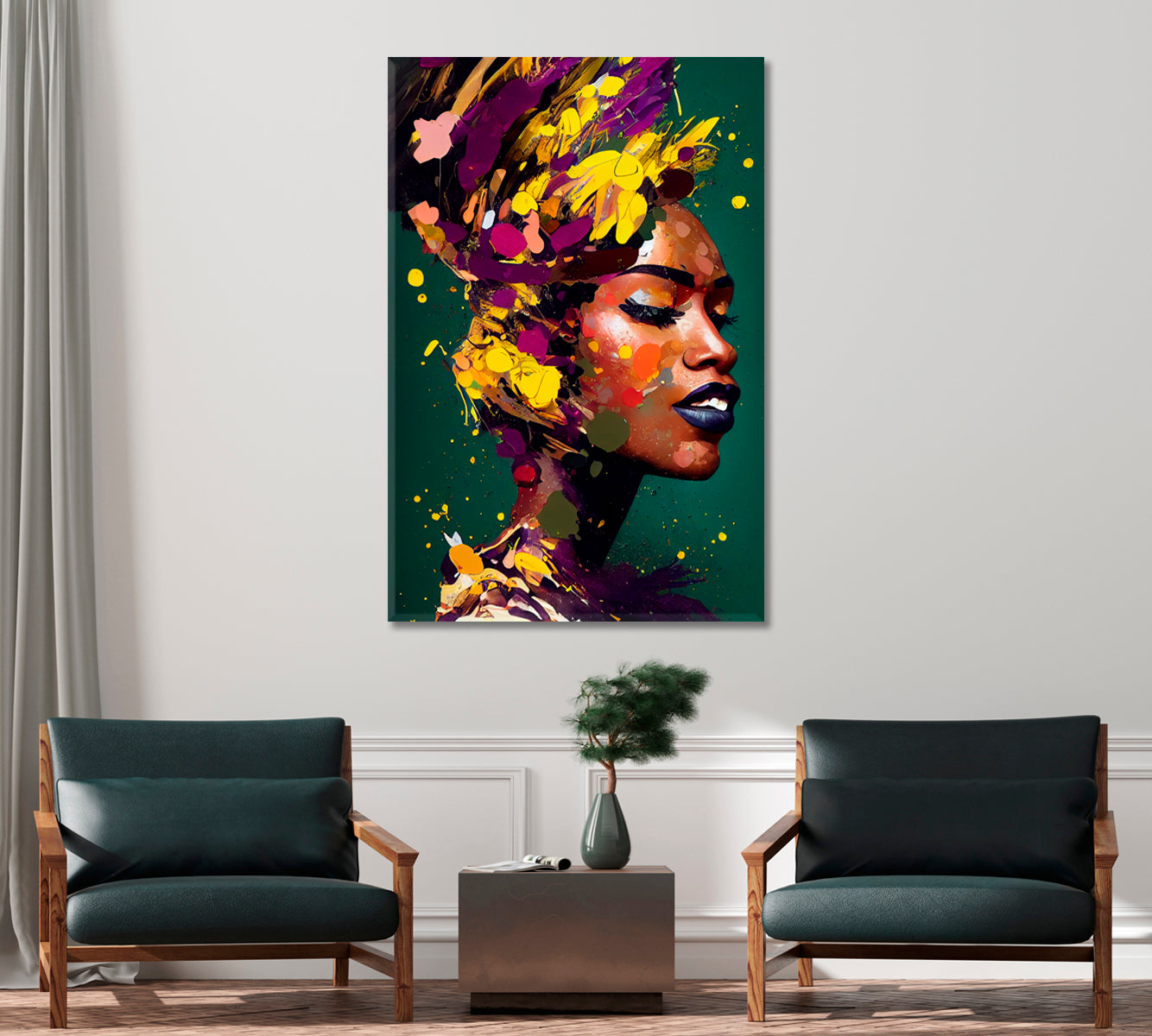 Colorful Woman Portrait Modern Wall Art-Canvas Print-CetArt-1 panel-16x24 inches-CetArt