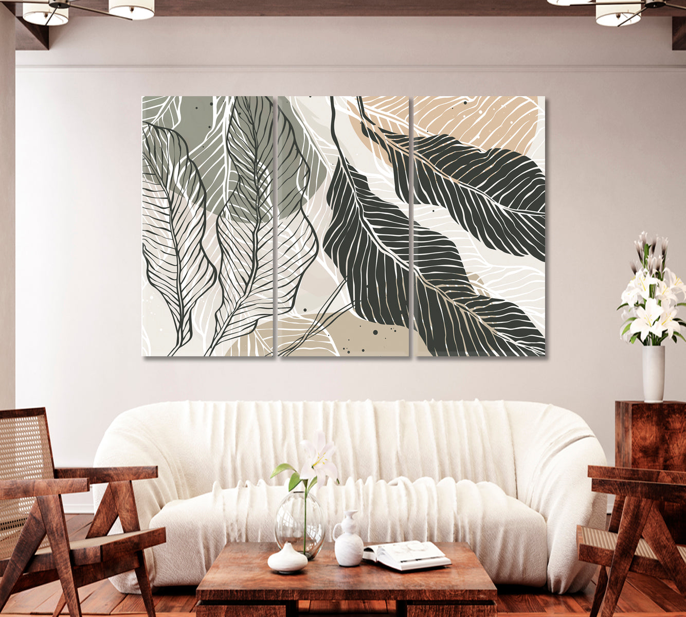 Abstract Leaves Modern Wall Art-Canvas Print-CetArt-1 Panel-24x16 inches-CetArt