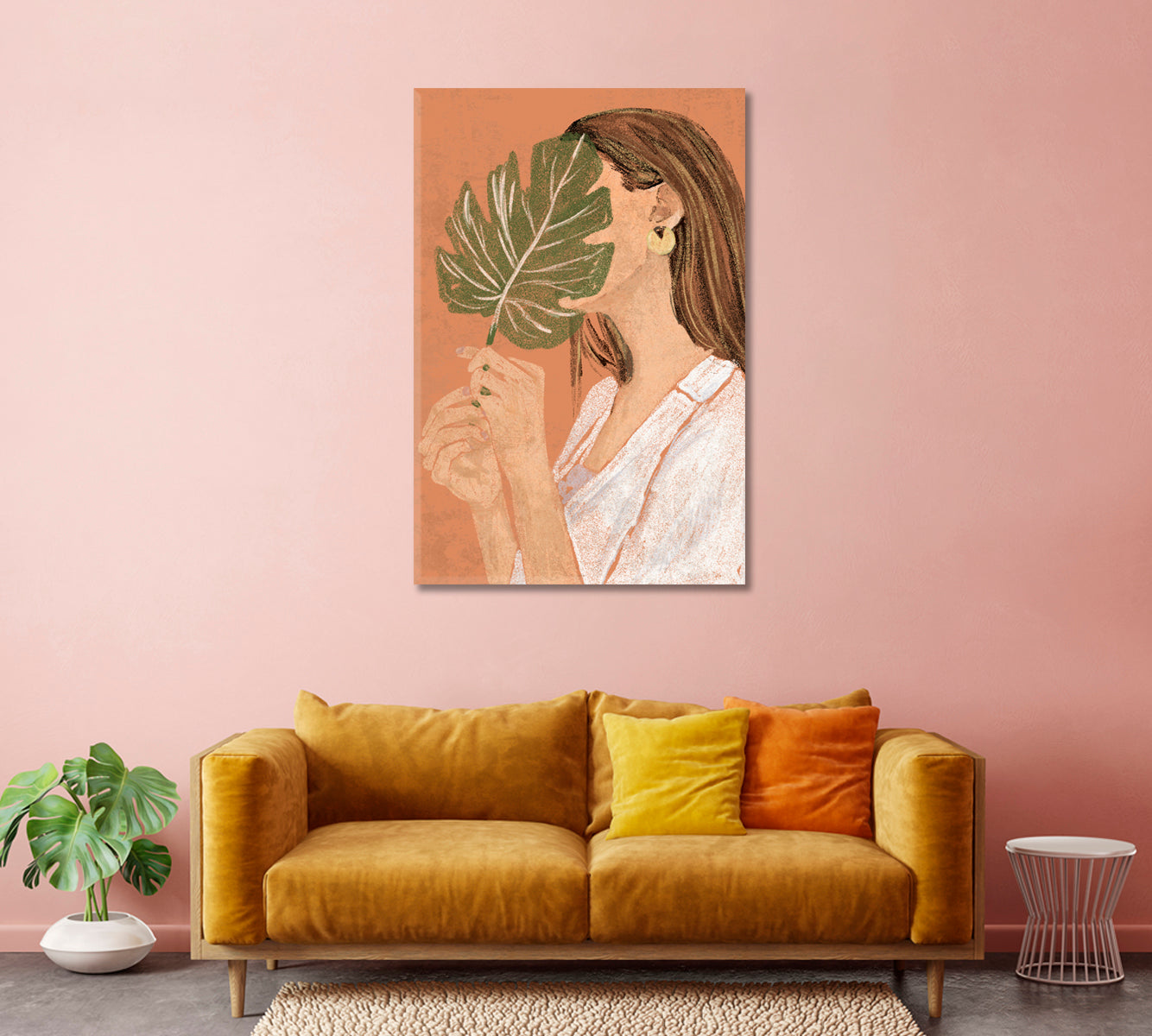 Woman Portrait with Palm Leaf Canvas-Canvas Print-CetArt-1 panel-16x24 inches-CetArt