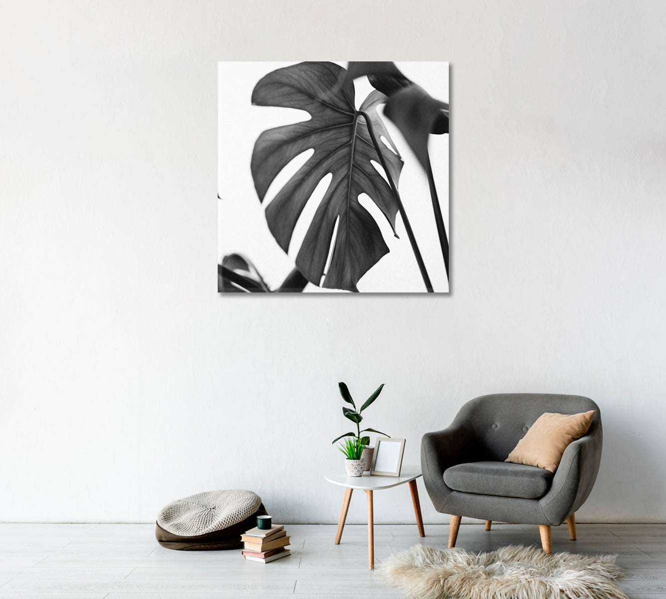 Monstera Leaves Minimalist Wall Art-Canvas Print-CetArt-1 panel-12x12 inches-CetArt