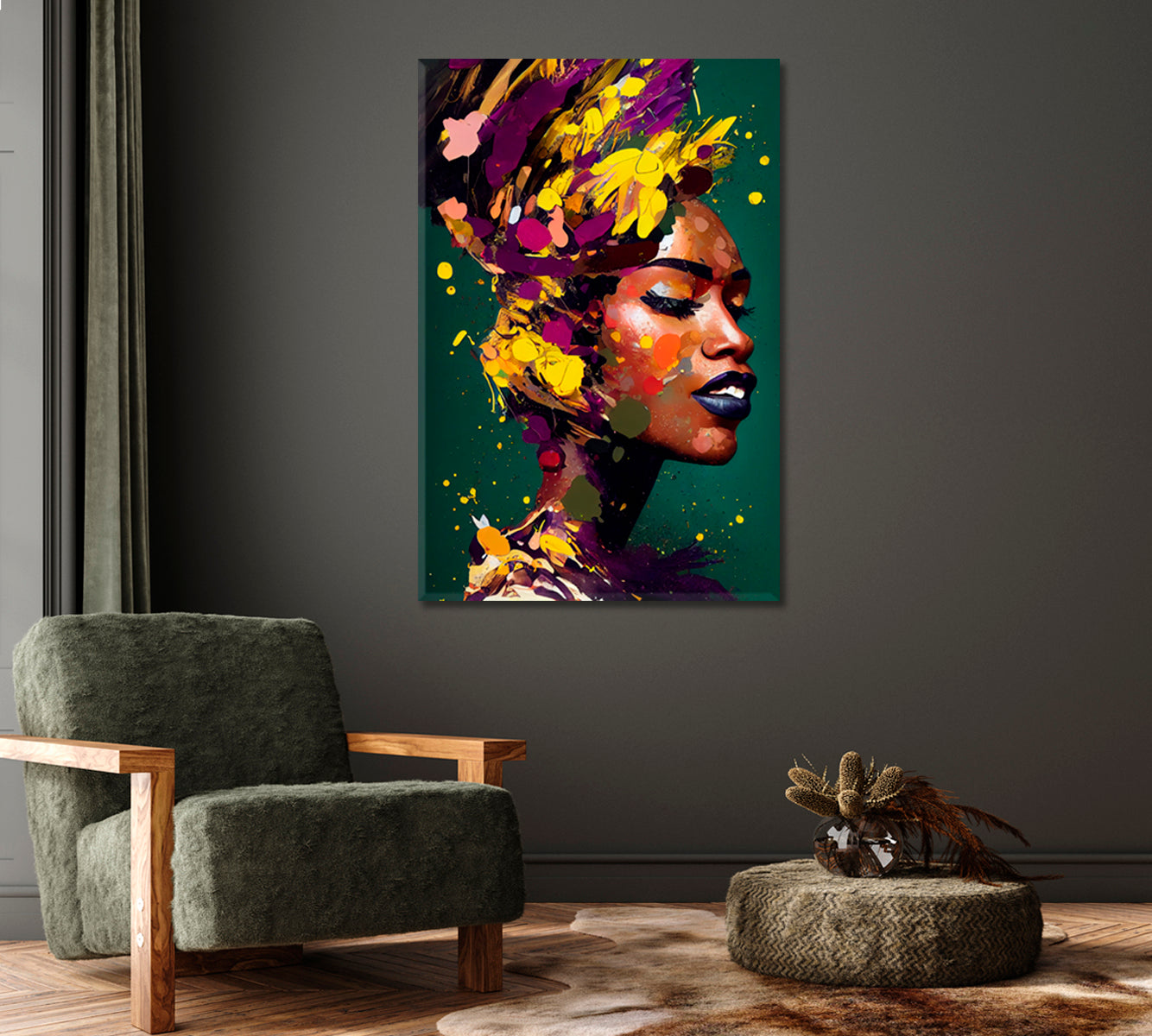 Colorful Woman Portrait Modern Wall Art-Canvas Print-CetArt-1 panel-16x24 inches-CetArt