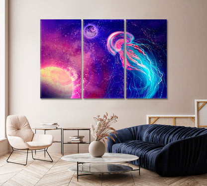 Space Jellyfish Modern Wall Art-Canvas Print-CetArt-1 Panel-24x16 inches-CetArt