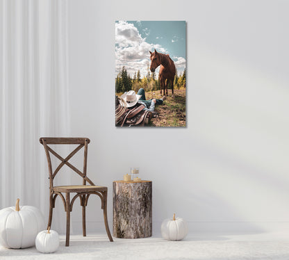 Cowboy with Horse Canvas Wall Art-Canvas Print-CetArt-1 panel-16x24 inches-CetArt