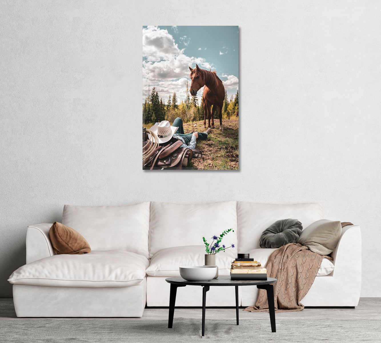 Cowboy with Horse Canvas Wall Art-Canvas Print-CetArt-1 panel-16x24 inches-CetArt