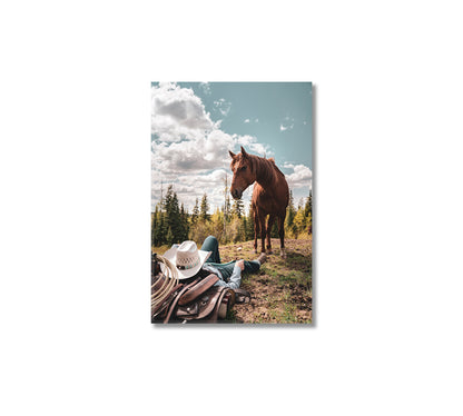 Cowboy with Horse Canvas Wall Art-Canvas Print-CetArt-1 panel-16x24 inches-CetArt