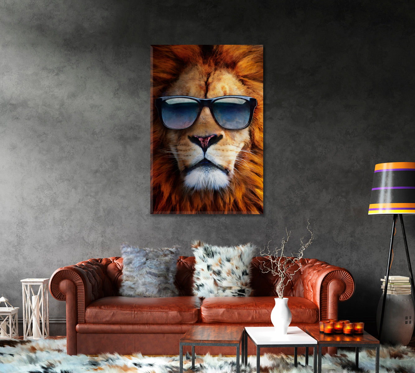 Lion with Sunglasses Creative Canvas Art-Canvas Print-CetArt-1 panel-16x24 inches-CetArt