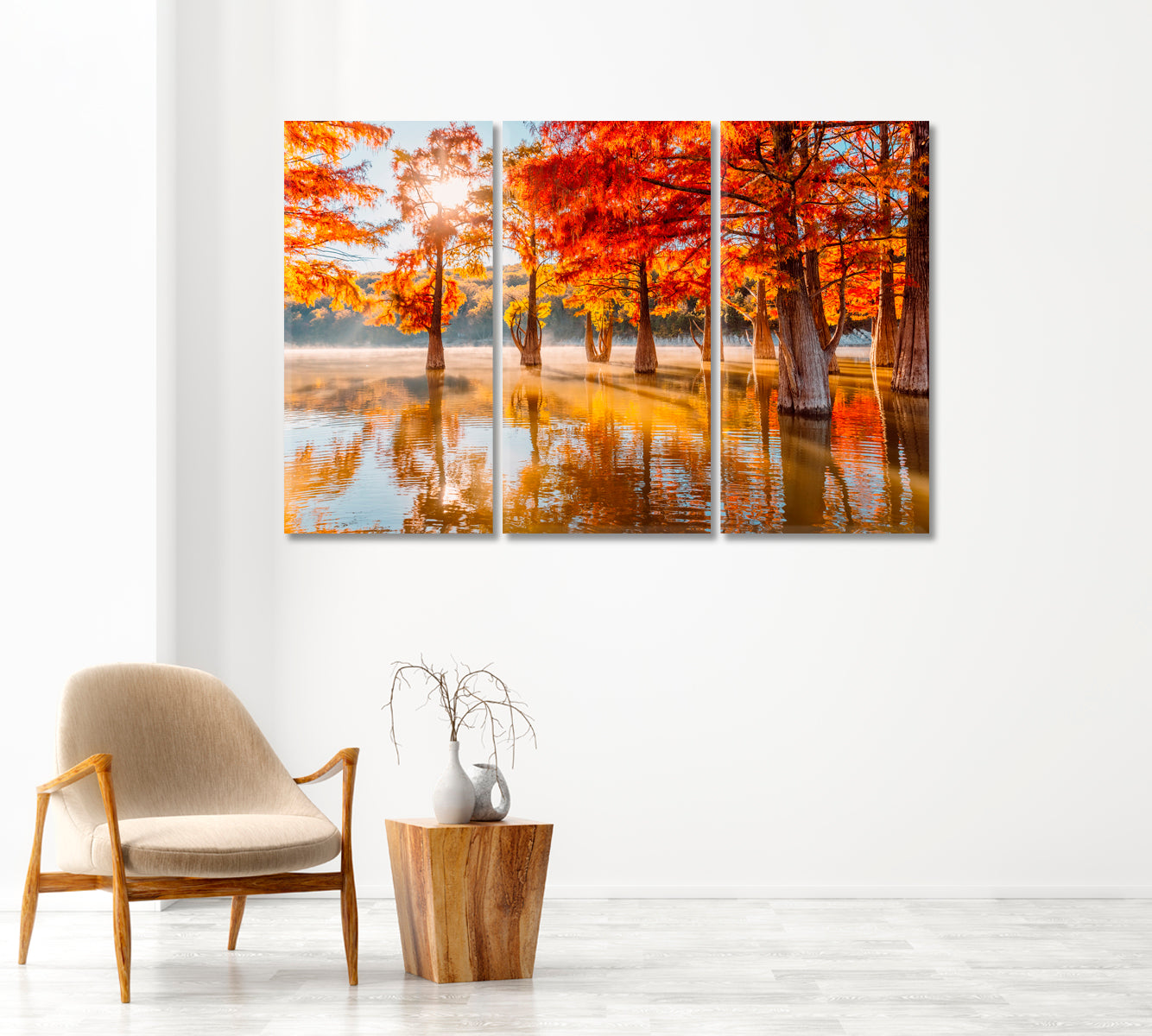 Cypress Trees in Lake Wall Art-Canvas Print-CetArt-1 Panel-24x16 inches-CetArt